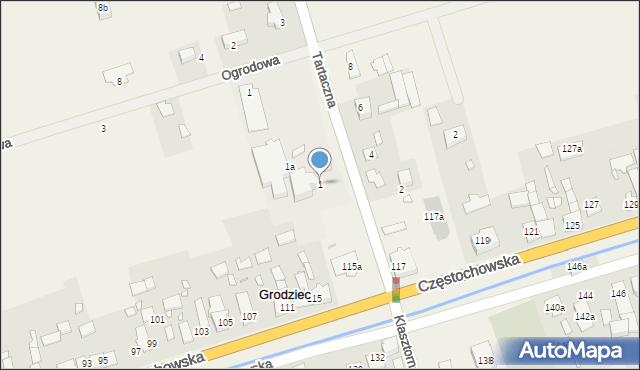 Grodziec, Tartaczna, 1, mapa Grodziec