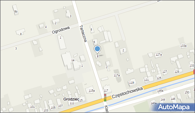 Grodziec, Tartaczna, 4, mapa Grodziec
