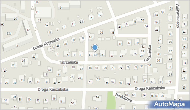 Grudziądz, Tatrzańska, 13, mapa Grudziądza