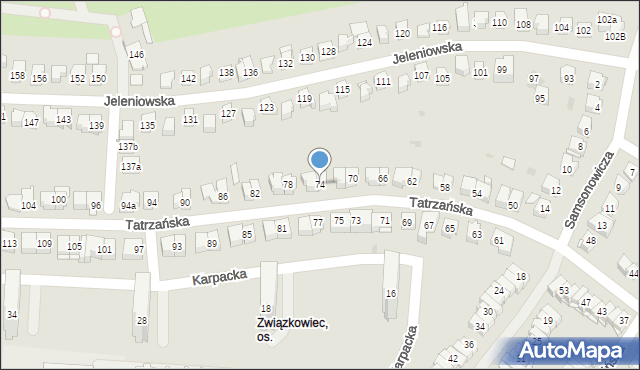 Kielce, Tatrzańska, 74, mapa Kielc