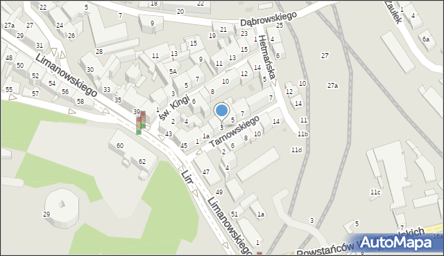 Kraków, Tarnowskiego Jana, 3, mapa Krakowa