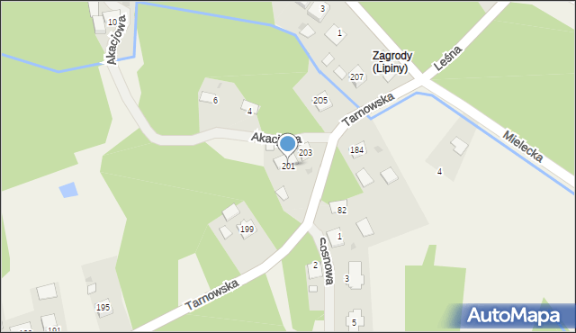 Lipiny, Tarnowska, 201, mapa Lipiny