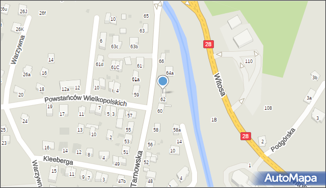 Nowy Sącz, Tarnowska, 62A, mapa Nowego Sącza