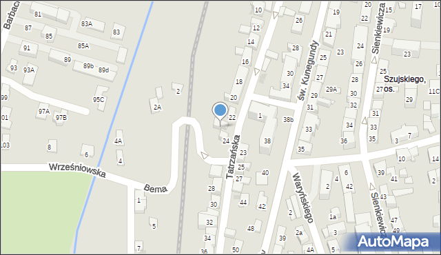 Nowy Sącz, Tatrzańska, 22A, mapa Nowego Sącza