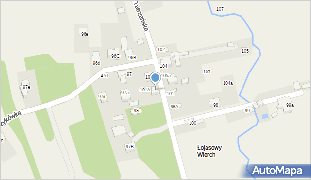 Poronin, Tatrzańska, 101B, mapa Poronin