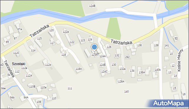 Poronin, Tatrzańska, 123A, mapa Poronin