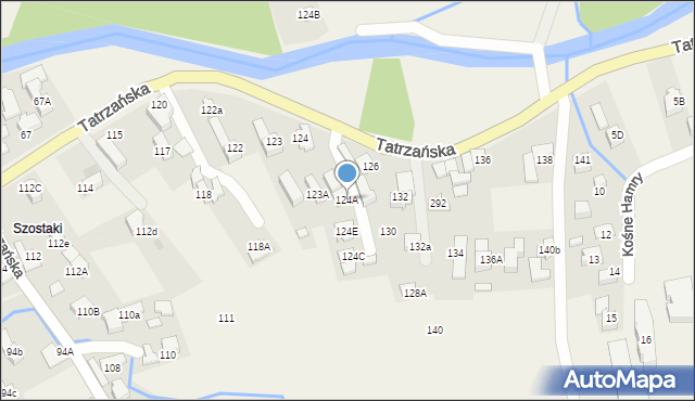 Poronin, Tatrzańska, 124A, mapa Poronin