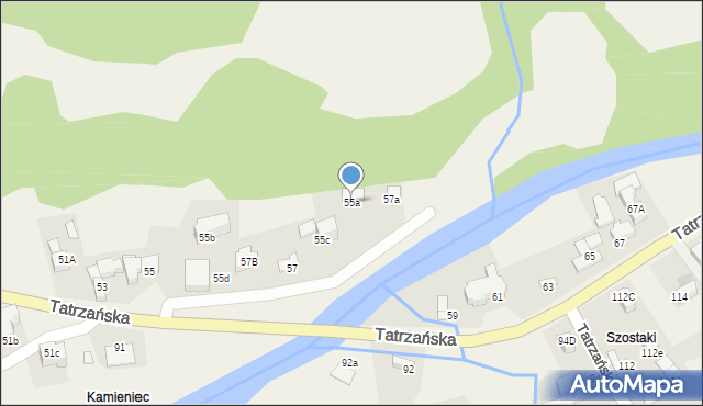 Poronin, Tatrzańska, 55a, mapa Poronin