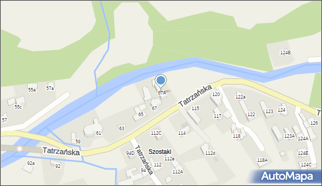 Poronin, Tatrzańska, 67A, mapa Poronin