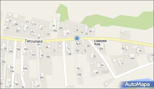 Poronin, Tatrzańska, 76, mapa Poronin