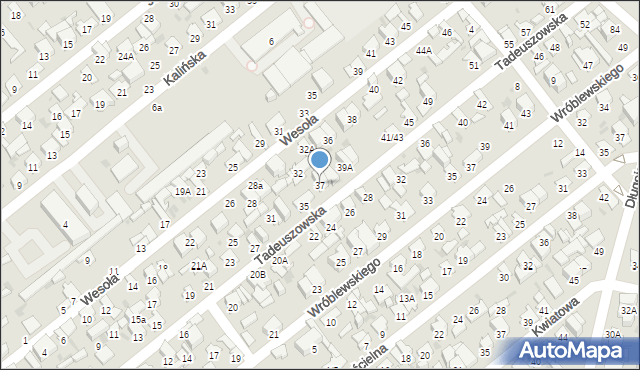 Radom, Tadeuszowska, 37, mapa Radomia
