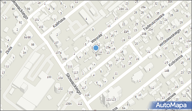Radom, Tadeuszowska, 9, mapa Radomia