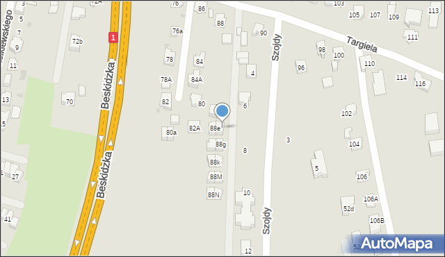 Tychy, Targiela Jana, 88f, mapa Tychów