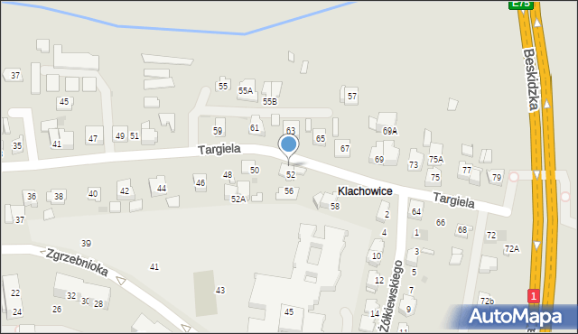 Tychy, Targiela Jana, 54, mapa Tychów