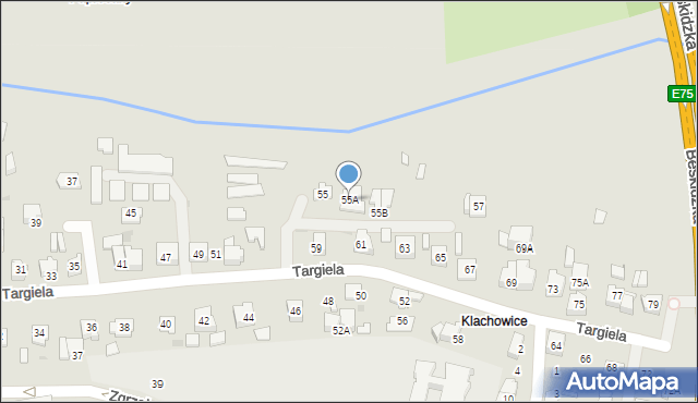 Tychy, Targiela Jana, 55A, mapa Tychów