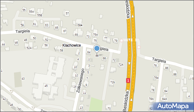 Tychy, Targiela Jana, 66, mapa Tych&oacute;w