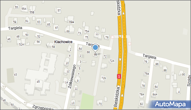 Tychy, Targiela Jana, 68, mapa Tychów