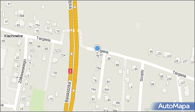 Tychy, Targiela Jana, 76, mapa Tychów