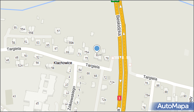 Tychy, Targiela Jana, 77, mapa Tychów