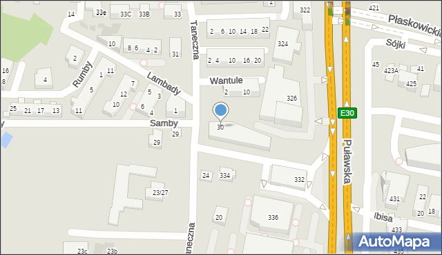 Warszawa, Taneczna, 30, mapa Warszawy