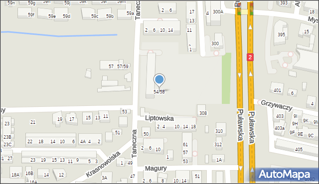 Warszawa, Taneczna, 54/58, mapa Warszawy