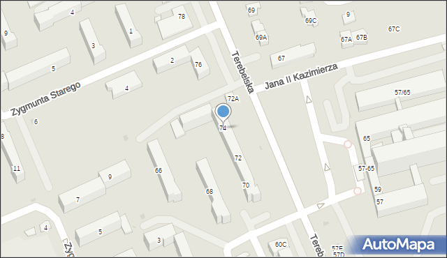 Biała Podlaska, Terebelska, 74, mapa Białej Podlaskiej
