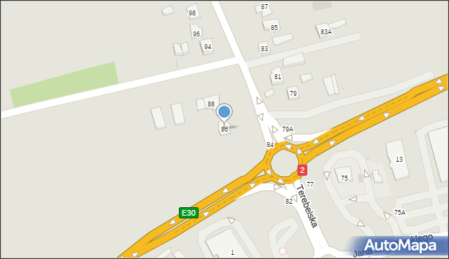 Biała Podlaska, Terebelska, 86, mapa Białej Podlaskiej