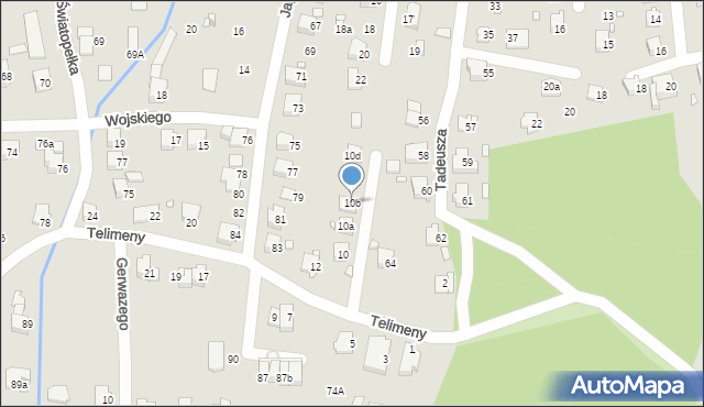 Bielsko-Biała, Telimeny, 10b, mapa Bielsko-Białej