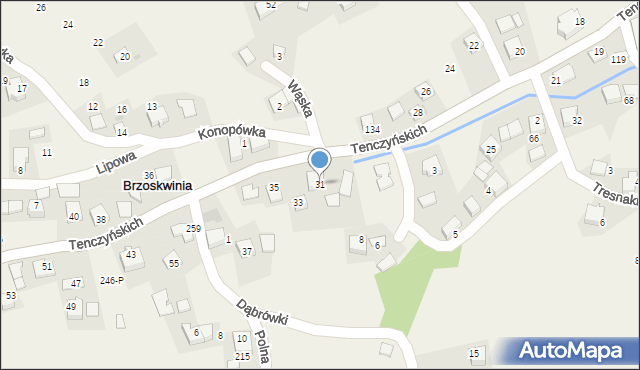 Brzoskwinia, Tenczyńskich, 31, mapa Brzoskwinia
