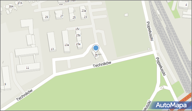 Katowice, Techników, 15, mapa Katowic