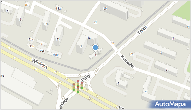 Kraków, Teligi Leonida, 1, mapa Krakowa