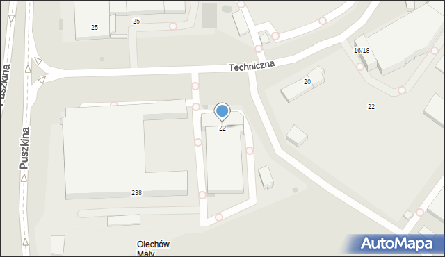 Łódź, Techniczna, 22, mapa Łodzi