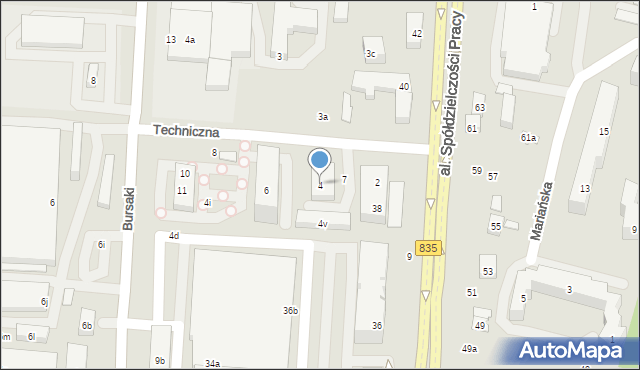 Lublin, Techniczna, 4, mapa Lublina