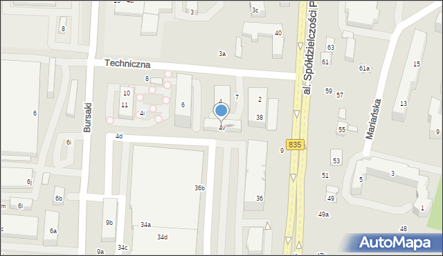 Lublin, Techniczna, 4v, mapa Lublina