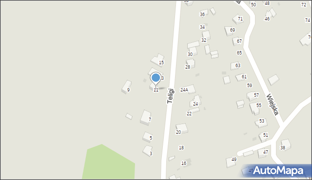 Mielec, Teligi, 11, mapa Mielca