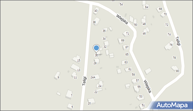 Mielec, Teligi, 30, mapa Mielca