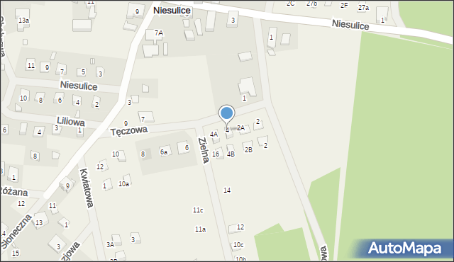 Niesulice, Tęczowa, 4, mapa Niesulice