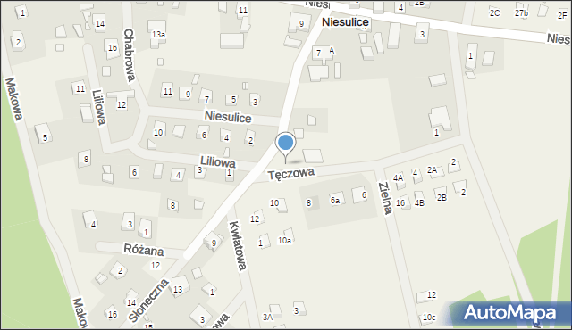 Niesulice, Tęczowa, 9, mapa Niesulice