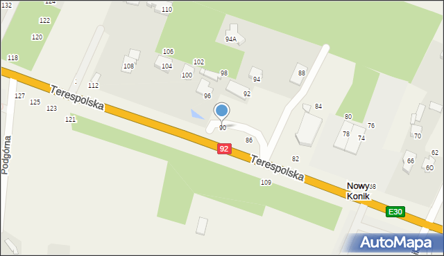 Nowy Konik, Terespolska, 90, mapa Nowy Konik