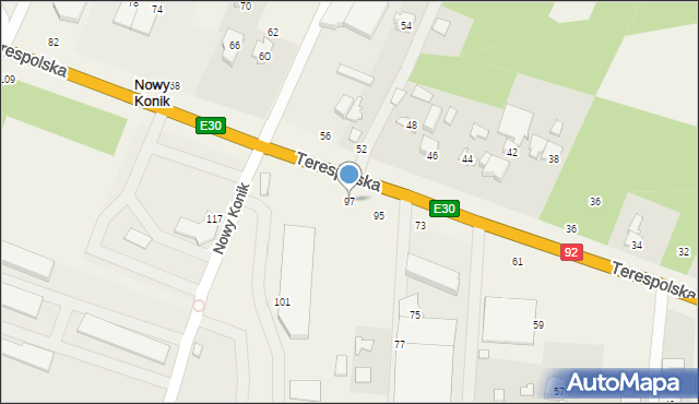 Nowy Konik, Terespolska, 97, mapa Nowy Konik