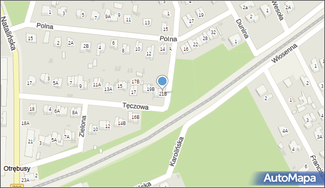 Otrębusy, Tęczowa, 21B, mapa Otrębusy