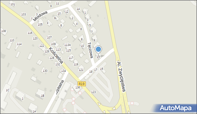 Parczew, Tęczowa, 13, mapa Parczew