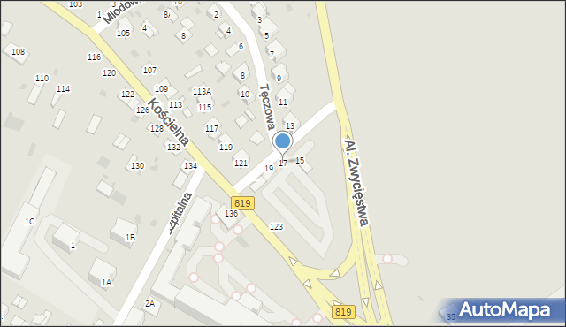 Parczew, Tęczowa, 17, mapa Parczew