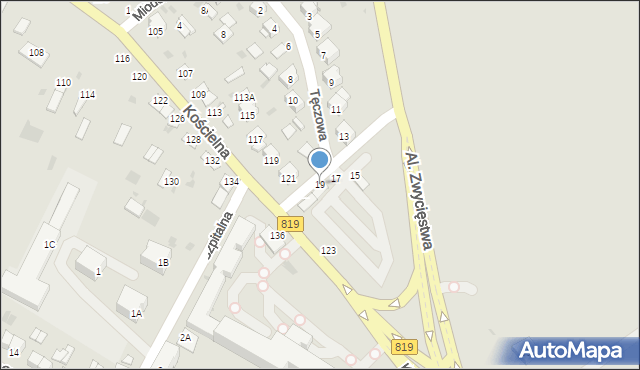 Parczew, Tęczowa, 19, mapa Parczew