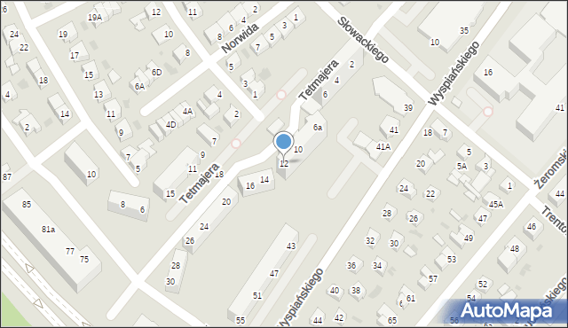 Piła, Tetmajera, 12, mapa Piły
