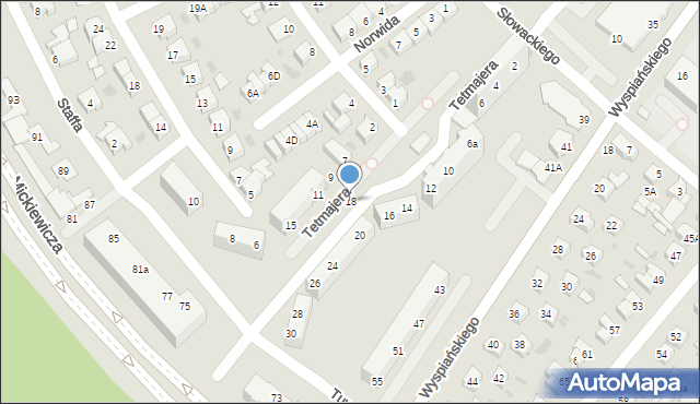 Piła, Tetmajera, 18, mapa Piły