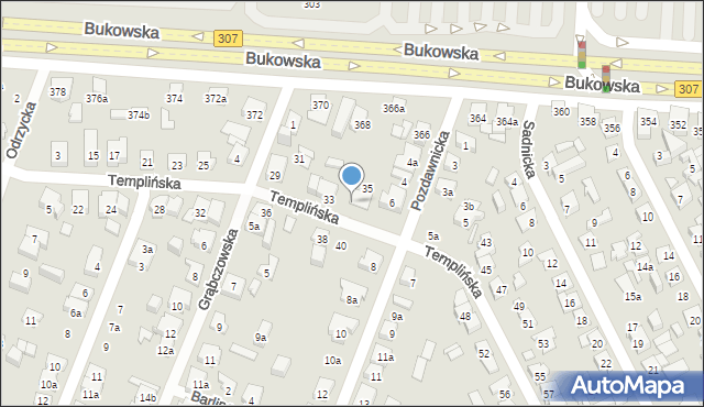 Poznań, Templińska, 35a, mapa Poznania