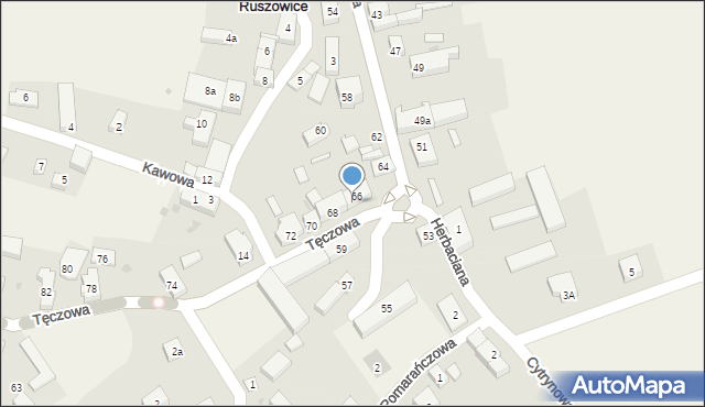 Ruszowice, Tęczowa, 66a, mapa Ruszowice
