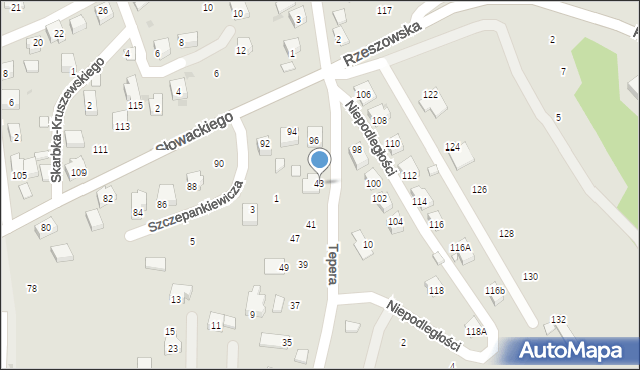 Strzyżów, Tepera, 43, mapa Strzyżów