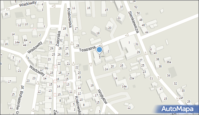 Wadowice, Teatralna, 3, mapa Wadowice